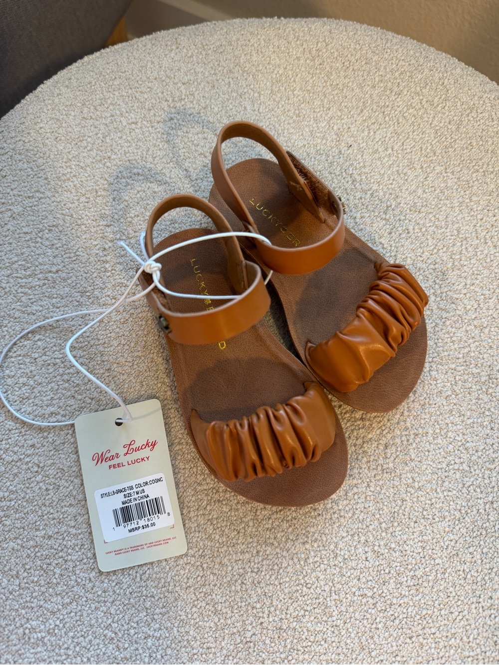 Lucky Brand Toddler Girl Sandals Cognac Ruched Front Strap Grace Sandals size 7